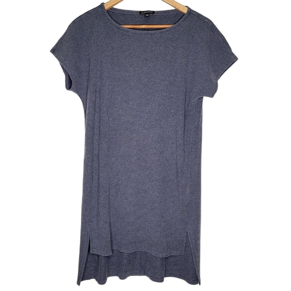Eileen Fisher Small S Dark Gray Ribbed Short Cap Sleeve Midi Sweater‎ Dress